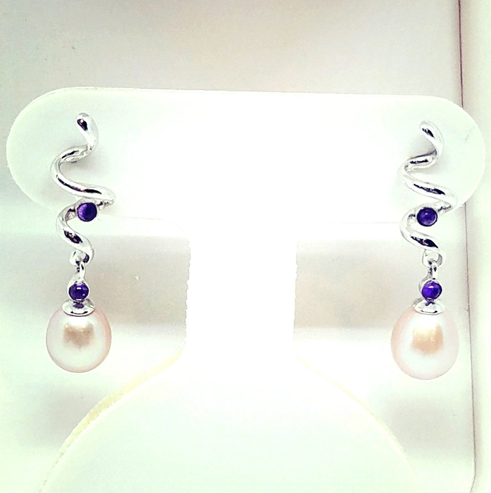 925 SS Pearl/Amethyst Earrings